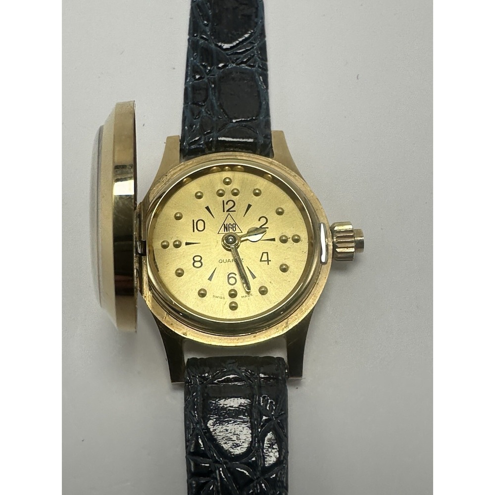 NFB Braille‎ Ladies Watch New Battery Swiss Made 25MM 7" Leather Band C27 - Picture 2 of 13